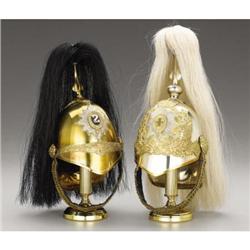 Pair of Miniature British Brass Parade Helmets