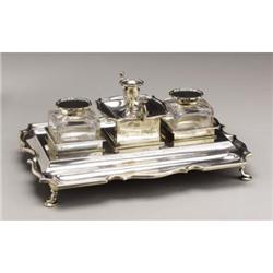 British Silver Presentation Double Inkwell