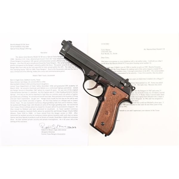 Texas Ranger Commemorative Beretta Model 92SB 9mm