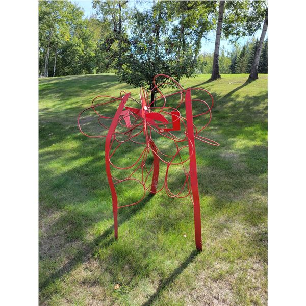 Red Abstract Art Piece. Lawn Ornament. Handmade.