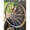 Image 2 : Wagon Wheel & 2 Wooden Deer Lawn Ornaments.