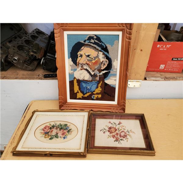 422 --  3 Framed Needle Point Artwork