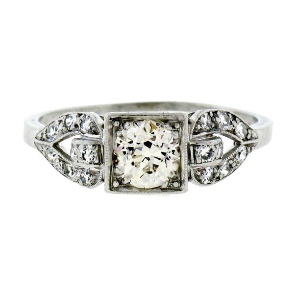 Antique Art Deco Platinum 1.03 ctw European Cut Diamond Buckle Engagement Ring