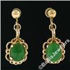 Image 2 : Vintage 14kt Yellow Gold Oval Green Jade Non Pierced Earrings