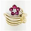 Image 1 : 14k Yellow & White Gold Open Domed Ring w/ 1.05 ctw Round Ruby & Diamond Flower