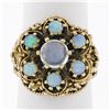 Image 1 : Large Vintage 14K Yellow Gold Round Blue Moonstone Opal Cluster Cocktail Ring