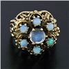 Image 2 : Large Vintage 14K Yellow Gold Round Blue Moonstone Opal Cluster Cocktail Ring