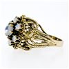 Image 6 : Large Vintage 14K Yellow Gold Round Blue Moonstone Opal Cluster Cocktail Ring