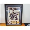Image 1 : 524-Curtis Joseph Framed Limited Edition Photo W/ 24KT Gold Overlay Medallion = Game Used Stick Piec