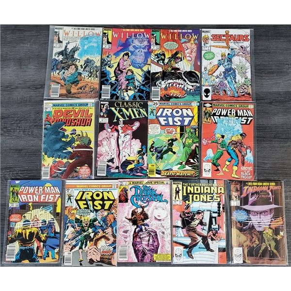 536 --  Lot of 13 Various Vintage Marvel Comics Inlcuding Willow, Iron Fist, Indiana Jones and More