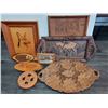 Image 1 : three carved wooden tray, wall Plaques and more
