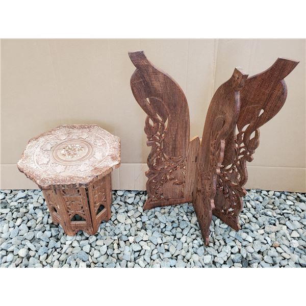 Carved Stool & Carved Hinged Stand