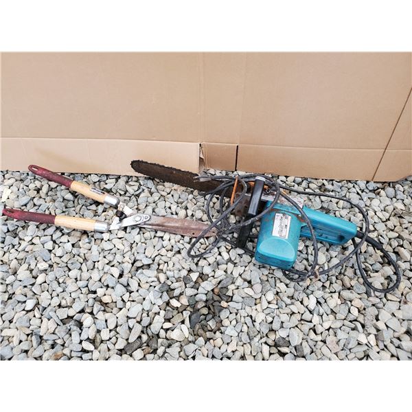 Makita 335 Electric Chain saw & Fiskars Hedge trimmer