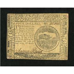 Continental Currency May 10, 1775 $4 Extremely