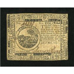 Continental Currency May 10, 1775 $6 Extremely