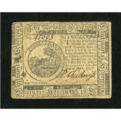 Continental Currency May 10, 1775 $6 Very