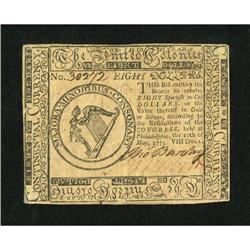 Continental Currency May 10, 1775 $8 Extremely
