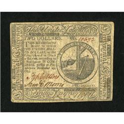 Continental Currency November 29, 1775 $2 Very