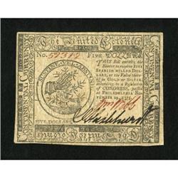 Continental Currency November 29, 1775 $5 About
