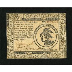 Continental Currency February 17, 1776 $3 About