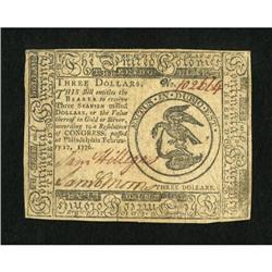 Continental Currency February 17, 1776 $3 Very