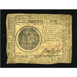 Continental Currency May 9, 1776 $7 Extremely