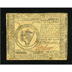 Continental Currency May 9, 1776 $8 Very Fine.