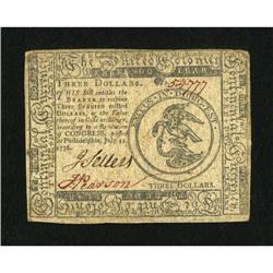 Continental Currency July 22, 1776 $3 Choice
