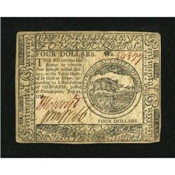 Continental Currency July 22, 1776 $4 Very Fine.