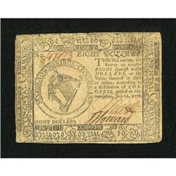 Continental Currency July 22, 1776 $8 Fine-Very