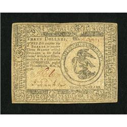 Continental Currency November 2, 1776 $3