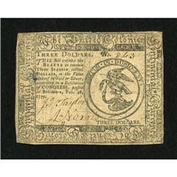 Continental Currency February 26, 1777 $3 Very