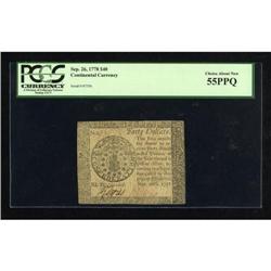 Continental Currency September 26, 1778 $40 PCGS