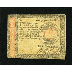 Continental Currency January 14, 1779 $65 Very