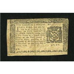 New York March 5, 1776 $2/3 Very Fine.