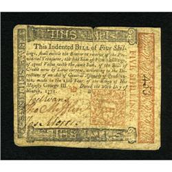 Pennsylvania March 20, 1771 5s About New.