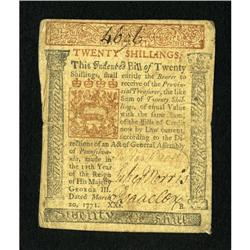 Pennsylvania March 20, 1771 20s Extremely Fine.