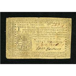 Pennsylvania April 10, 1777 20s Fine.
