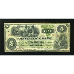 Montreal, CE- The Mechanics Bank $5 June 1, 1872