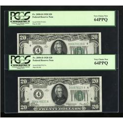 Fr. 2050-D $20 1928 Federal Reserve Notes. Two