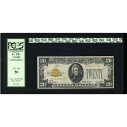 Fr. 2402 $20 1928 Gold Certificate. PCGS Very