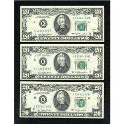 Fr. 2072-K $20 1977 Federal Reserve Notes. Three