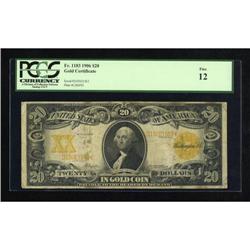 Fr. 1183 $20 1906 Gold Certificate PCGS Fine 12.