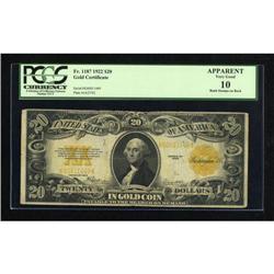Fr. 1187 $20 1922 Gold Certificate PCGS Apparent