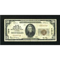 Redwood City, CA - $20 1929 Ty. 1 The First NB