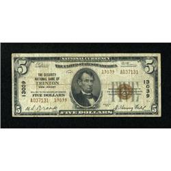Trenton, NJ - $5 1929 Ty. 2 The Security NB Ch.