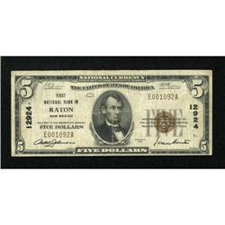 Raton, NM - $5 1929 Ty. 1 First NB Ch. # 12924