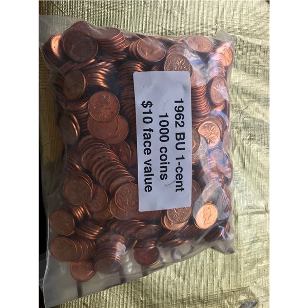 1962 One Cent, Lot of 1,000 Pieces