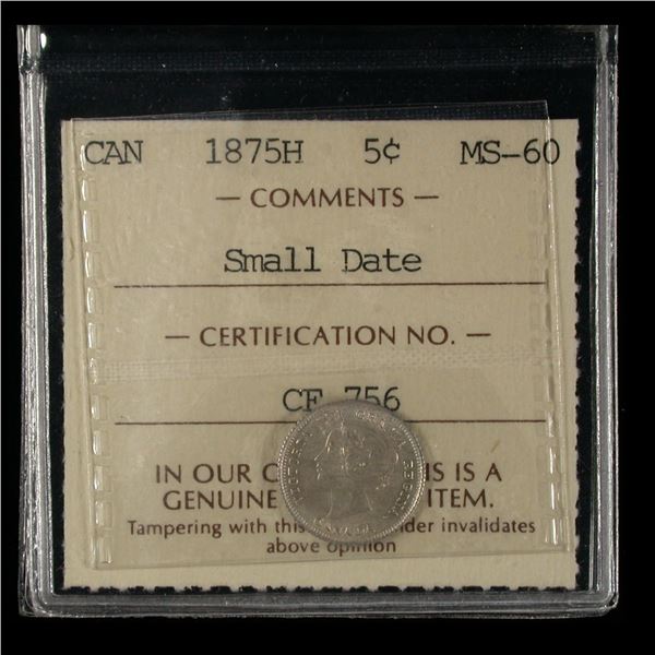 1875H Five Cents - Small Date
