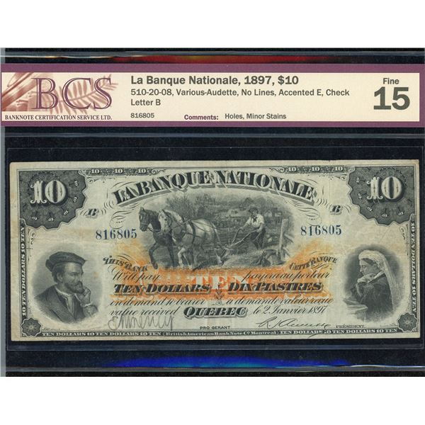 La Banque Nationale $10, 1897